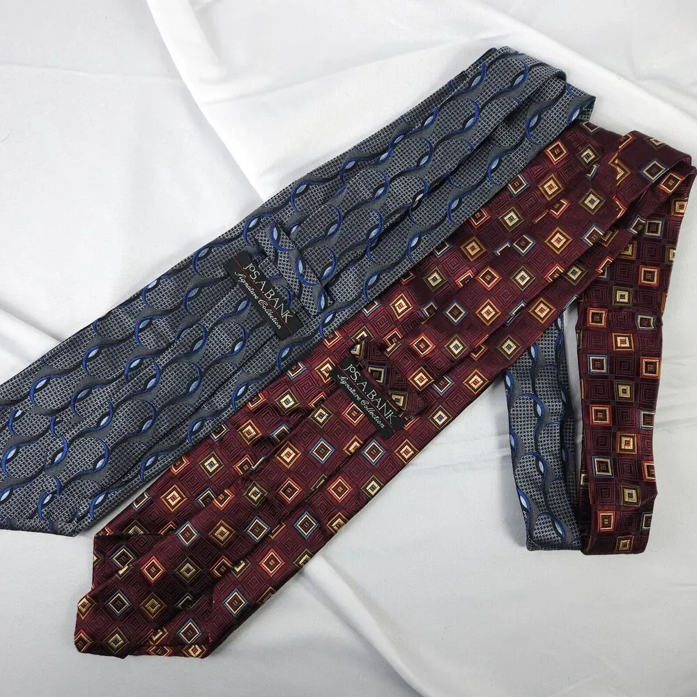 Jos.‎ A. Bank Men's Set of 2 Signature Silk Ties Burgundy Silver Gray